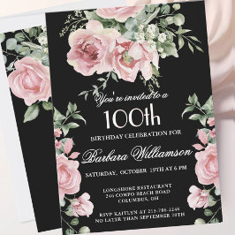 *Elegant Handpainted Roses 100th Birthday Party  Inbjudningar