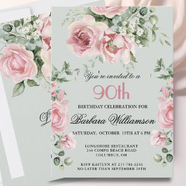 *Elegant Handpainted Roses 90th Birthday Party  Inbjudningar