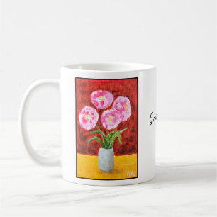 Elegant Handritad Blommig Konst Personligt Namn Kaffemugg
