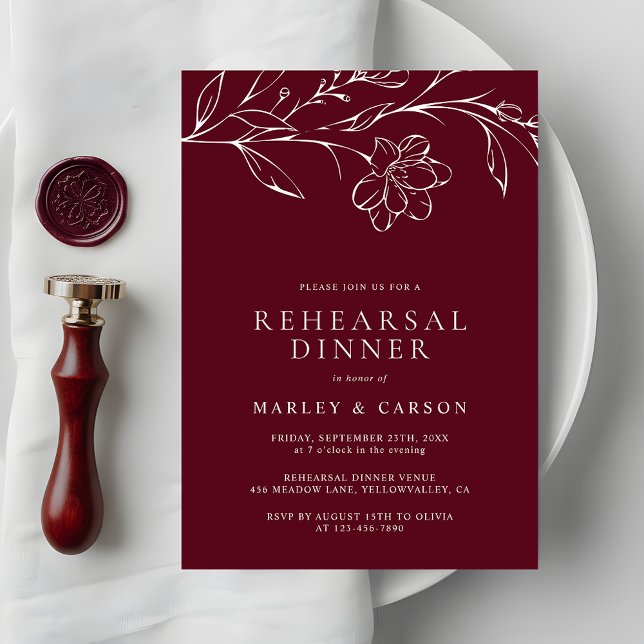 Elegant Handritad Blommig Övningsmiddag För Bröllo Inbjudningar (Skapare uppladdad)