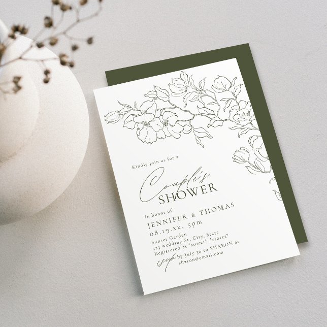 Elegant handritad blommigt sage grönt Par Shower Inbjudningar (Elegant handdrawn floral sage green Couples Shower Invitation)