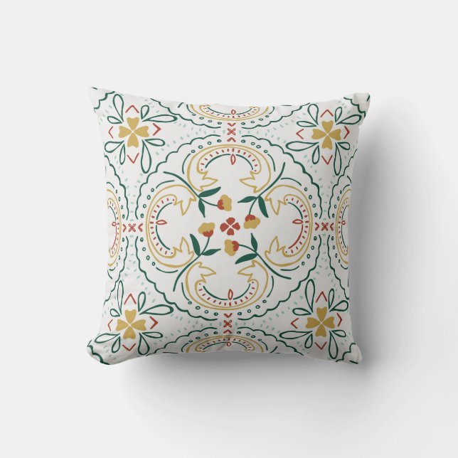 Elegant handritad blommönstrad kastkudde kudde (Framsida)