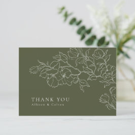 Elegant handritad blomster- sagegrön bröllop tack kort