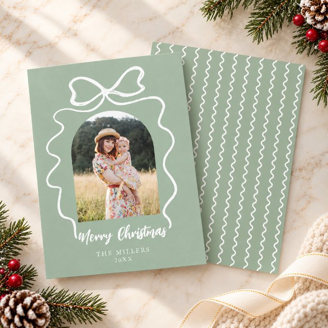 Elegant Handritad Coquettebåge God Jul Julkort (Elegant Hand Drawn Coquette Bow Merry Christmas Holiday Card)