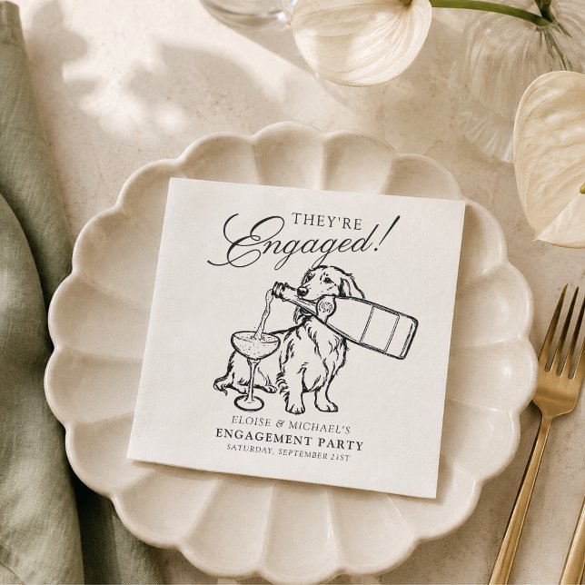 Elegant Handritad Dachshund Förlovningsfest Pappersservett (Elegant Hand Sketched Dachshund Engagement Party Napkins)