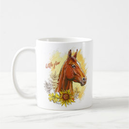 Elegant handritad häst med växter och blommor kaffemugg
