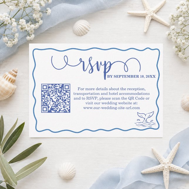 Elegant handritad havsliv bröllops QR-kod RSVP  OSA Kort (Skapare uppladdad)