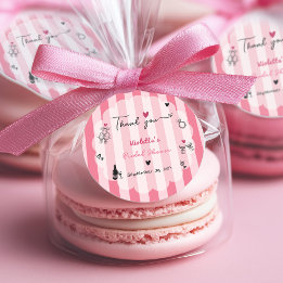 Elegant Handritad Rosa Rand Bröllopsdusch Runt Klistermärke