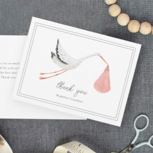Elegant Handritad Stork Flicka Barnkalas Tack Kort