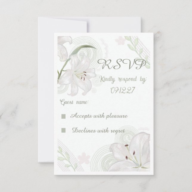 Elegant handritad vit lilja bröllop RSVP-kort  OSA Kort (Framsida)
