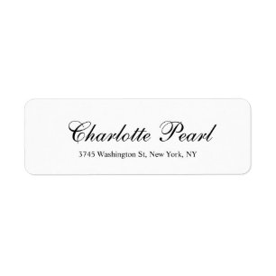 Elegant Handskrift Classic Plain Black & White Returadress Etikett