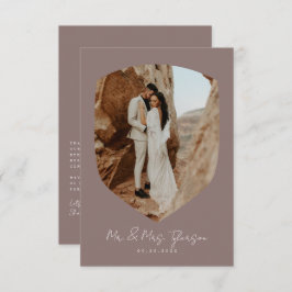 Elegant Handskriftlig Framed Photo Mauve Bröllop Tack Kort