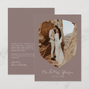 Elegant Handskriftlig Framed Photo Mauve Bröllop Tack Kort