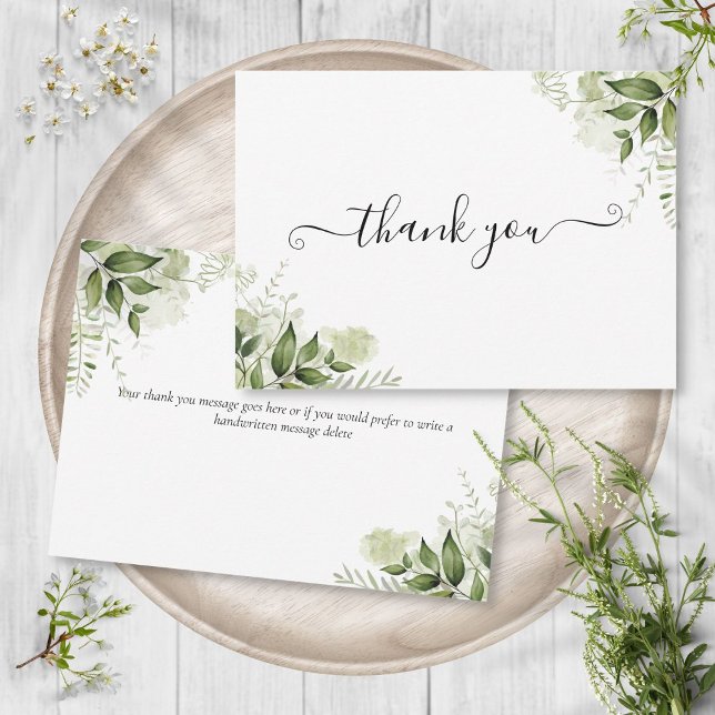 Elegant handskriven grönska blad tack kort (Elegant Script Greenery Leaves Thank You Card)