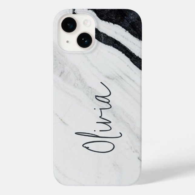Elegant Handskriven Namn Black White Marble (Baksida)