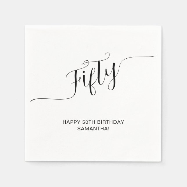 Elegant handskriven skrift femtio 50-årsdag pappersservett (Framsidan)