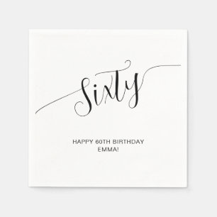 Elegant handskriven skrift Sextio 60-årsdag Pappersservett