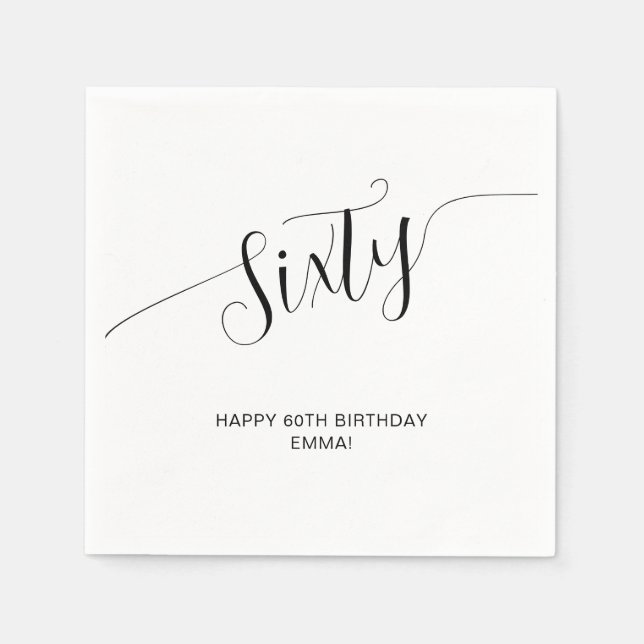 Elegant handskriven skrift Sextio 60-årsdag Pappersservett (Framsidan)