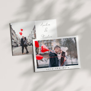 Elegant handskriven skript två foto bröllop spara datumet