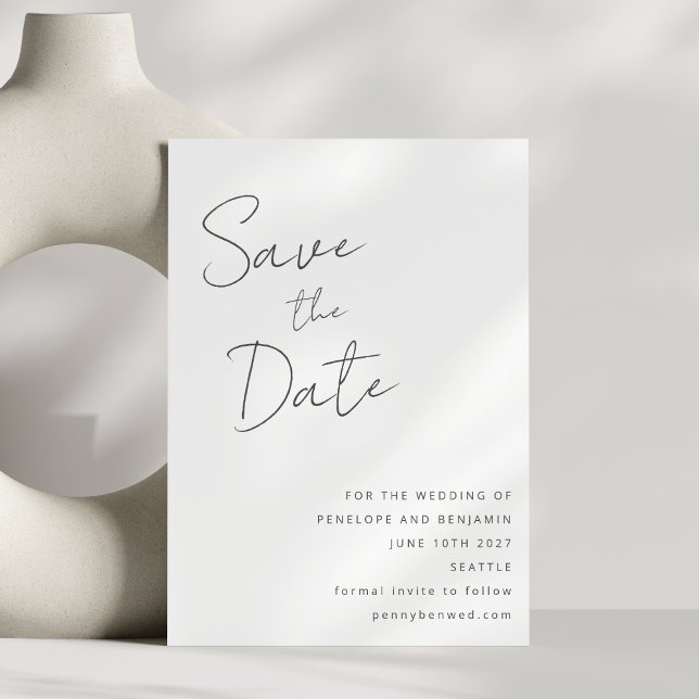 Elegant Handskriven Svart Vit Bröllopsskrift Spara Datumet (Skapare uppladdad)