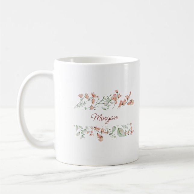 Elegant handskriven vattenfärg blomstermönster per kaffemugg (Vänster)