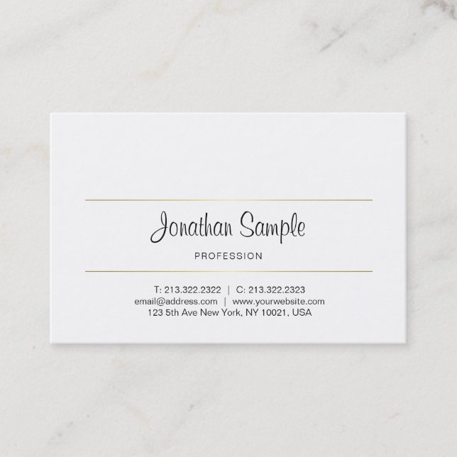 Elegant Handskrivet skript Guld Luxury Plain Visitkort (Framsida)
