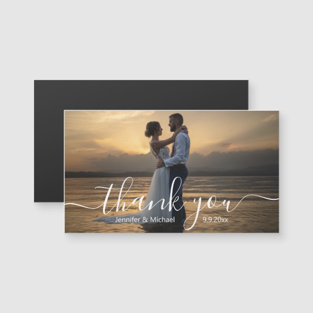 elegant handstil bröllop tack foto magnet (Fram/baksida)