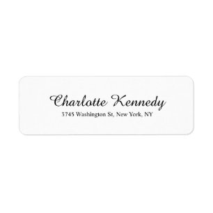 Elegant Handwrite Script Plain Black White-läsbar Returadress Etikett