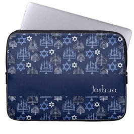 Elegant Hannukkah-menorah Blått Höjdagsmönster Laptop Fodral