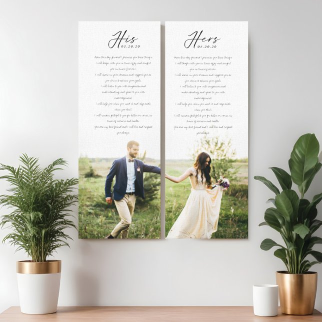 Elegant Hans och Hers Bröllop ger minimal fotopati Canvastryck (Elegant His & Hers Wedding Vows Minimal Photo Canvas Print)