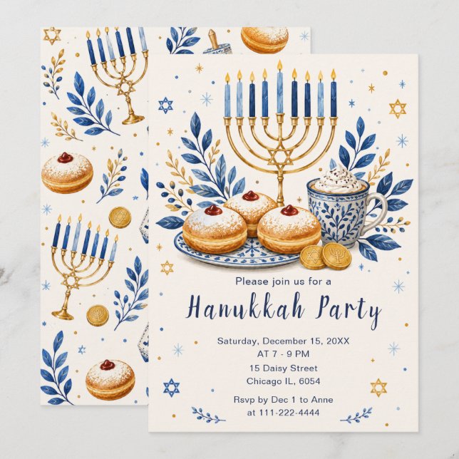 Elegant Hanukkah-fest Inbjudningar (Fram/baksida)