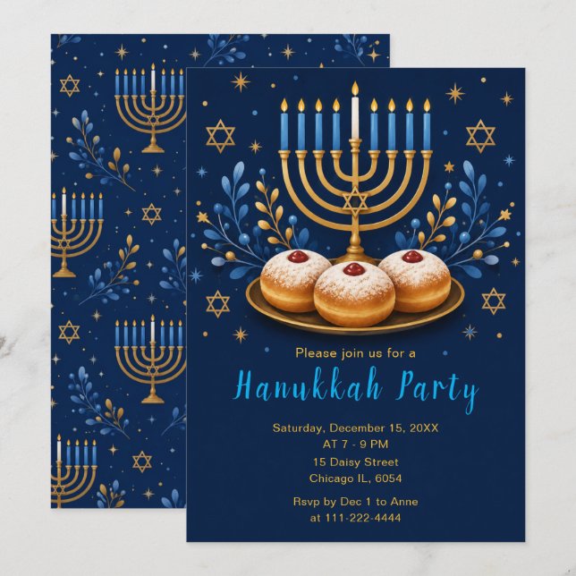 Elegant Hanukkah-fest Inbjudningar (Fram/baksida)