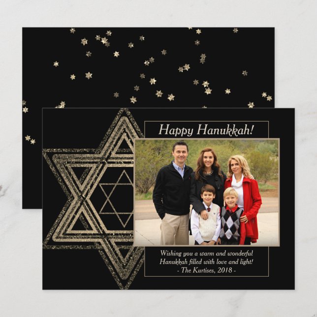 Elegant Hanukkah Guld Modern Star of David Photo Julkort (Fram/baksida)