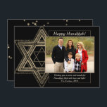 Elegant Hanukkah Guld Modern Star of David Photo Julkort<br><div class="desc">Minimal klassisk guld Pub/Bat mitzvah och Hanukkah moderna David Star mot en solid bakgrund skapar en elegant,  sofistikerad utformning. Om du vill ha mer information om färg eller matchande produkter kan du gå till JustFharryn @ Zazzle.com eller kontakta designern,  c/o Fharryn@yahoo.com Alla höger reserverade. #zazzlemade #christmasdecor</div>