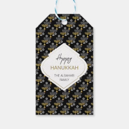 Elegant Hanukkah Helgdag Mönster Guld Presentetikett