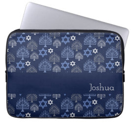 Elegant Hanukkah Menorah Blue Helgdag Mönster Laptop Fodral