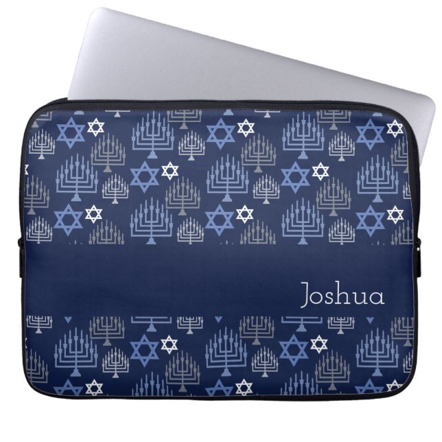 Elegant Hanukkah Menorah Blue Helgdag Mönster Laptop Fodral (Framsidan)