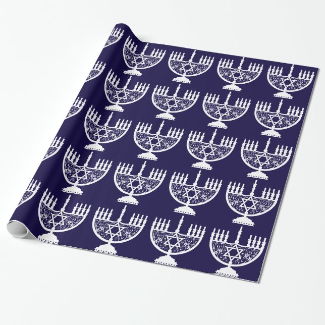 Elegant Hanukkah-menorah med blommande Davidsstjär Presentpapper (Utrullad)