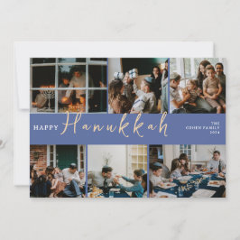 Elegant Hanukkah Typography Blue-foto Julkort