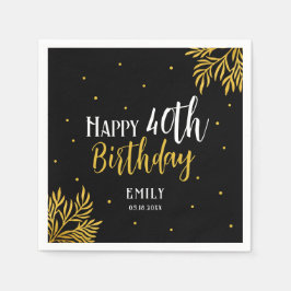 Elegant Happy 40th Birthday Gold Foliage Party Pappersservett
