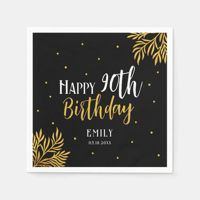 Elegant Happy 90th Birthday Gold Foliage Party Pappersservett (Framsidan)