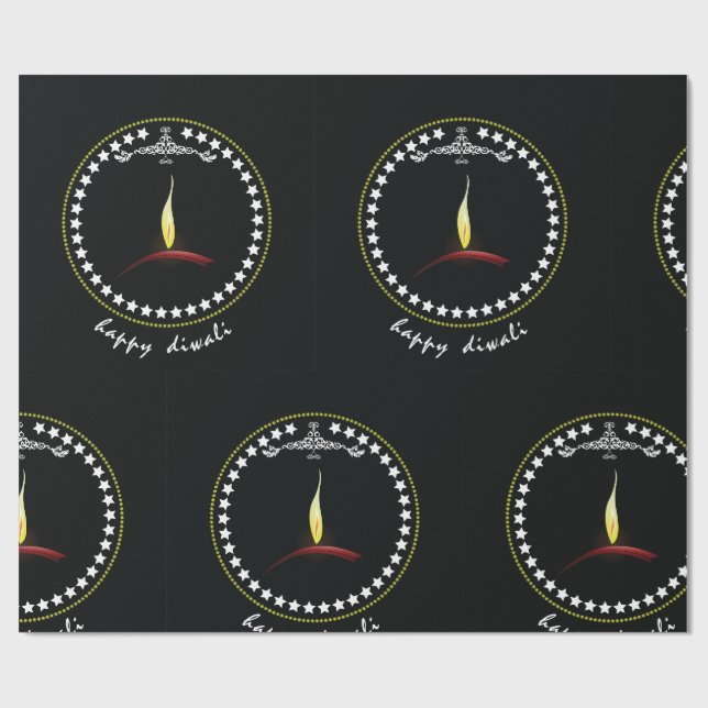 Elegant Happy Diwali Diya Flame Star Wreath Presentpapper (Platt)