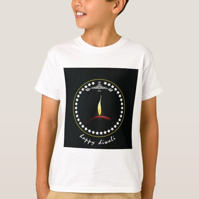 Elegant Happy Diwali Diya Flame Star Wreath T Shirt (Framsida)