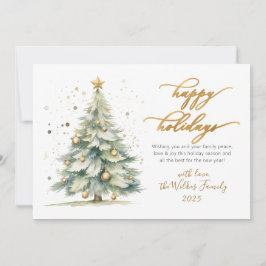 Elegant Happy Holidays Gold Script Christmas Tree Julkort