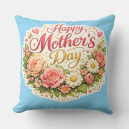 Elegant happy Mother's Day floral wreath Kudde