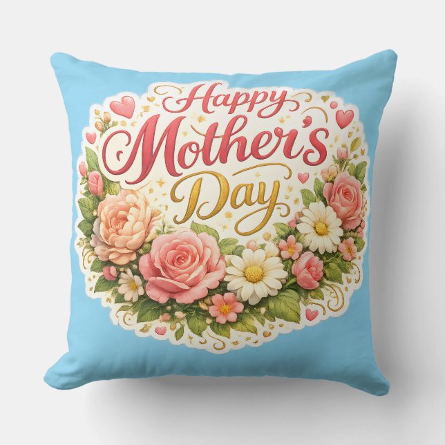 Elegant happy Mother's Day floral wreath Kudde (Framsida)