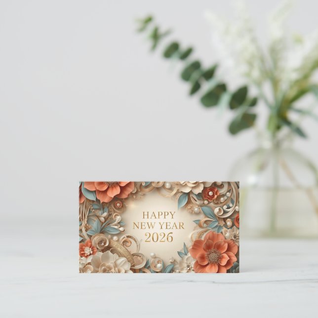 elegant happy new year 2026 business card visitkort (Stående Fram)