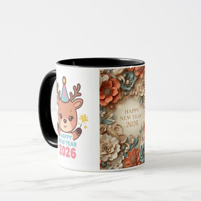 elegant happy new year 2026 coffee mug & cup mugg (Framsida vänster)