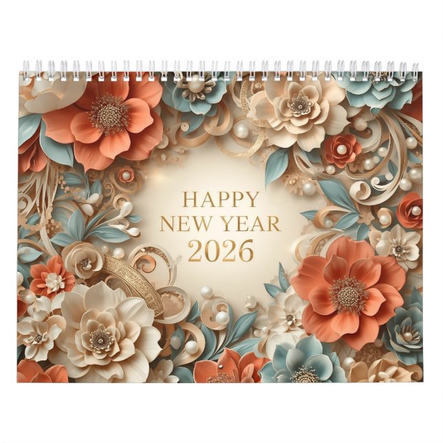 elegant happy new year 2026 wall calendar kalender (Omslag)