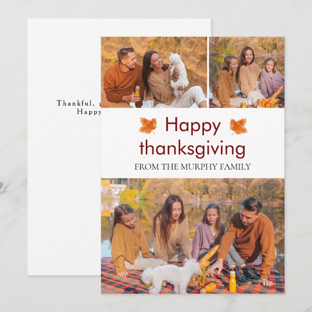 Elegant Happy thanksgiving Höst löv 3-foto Julkort (Fram/baksida)
